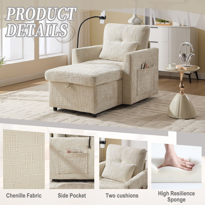 Multifunctional Chenille Recliner Sofa With Storage And Phone Bracket