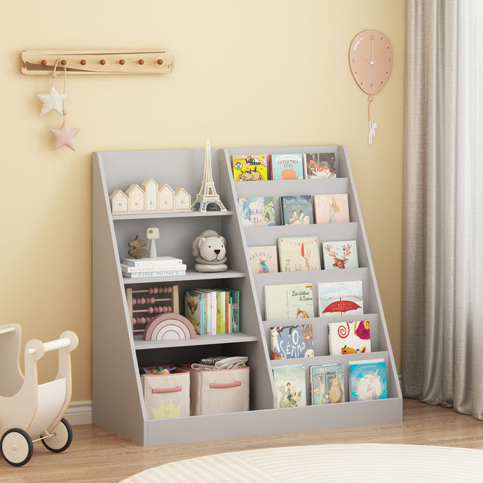 Bookshelf And Toy Storage Organizer, 4 Tier Bookcase With Display Stand For Playroom