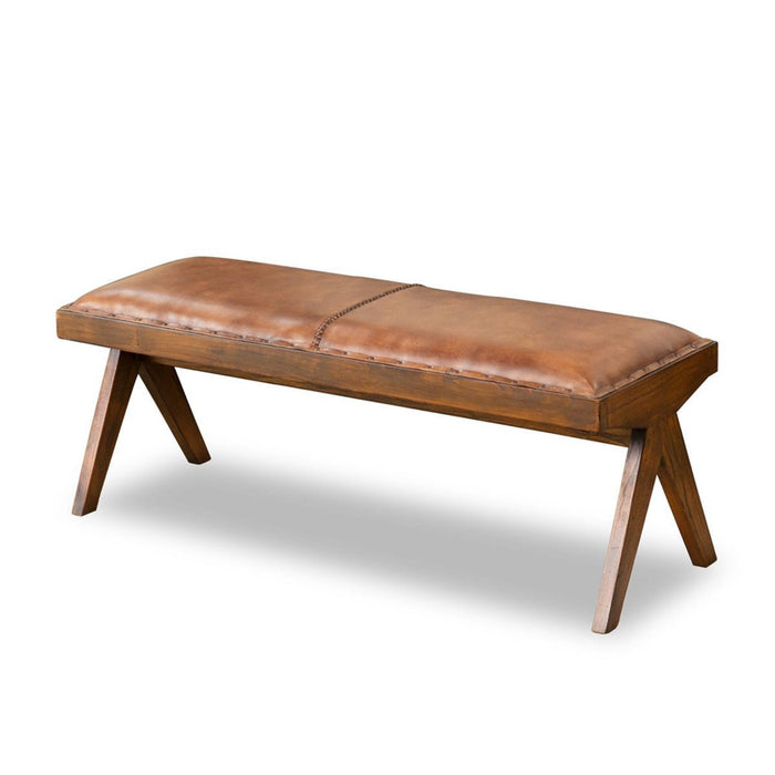 Chad - Mid-Century Modern Leather Bench - Brown / Tan