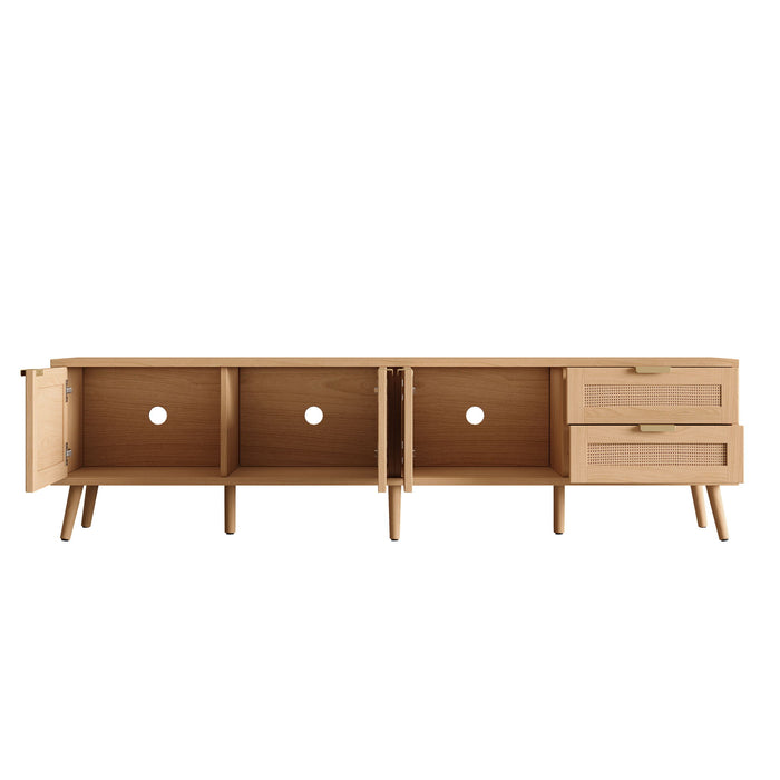 TV Stand, Media Console, 2 Drawers & Cable Management - Natural Wood