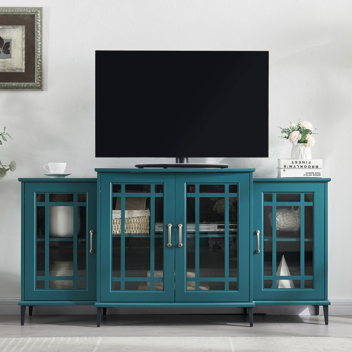 62" TV Stand, Buffet Sideboard Cabinet, Teal Blue
