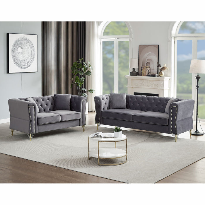 3 Seater / 2 Seater Combination Sofa Tufted Couch With Rolled Arms And Nailhead For Living Room, Bedroom Four Pillows