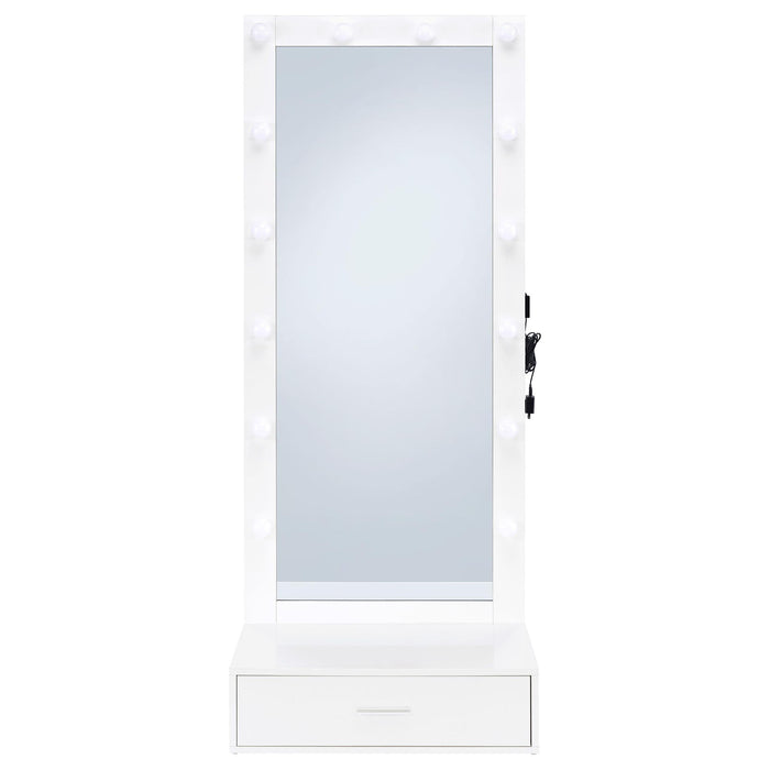 Spector 1-drawer Lighted Full-Length Floor Mirror White High Gloss