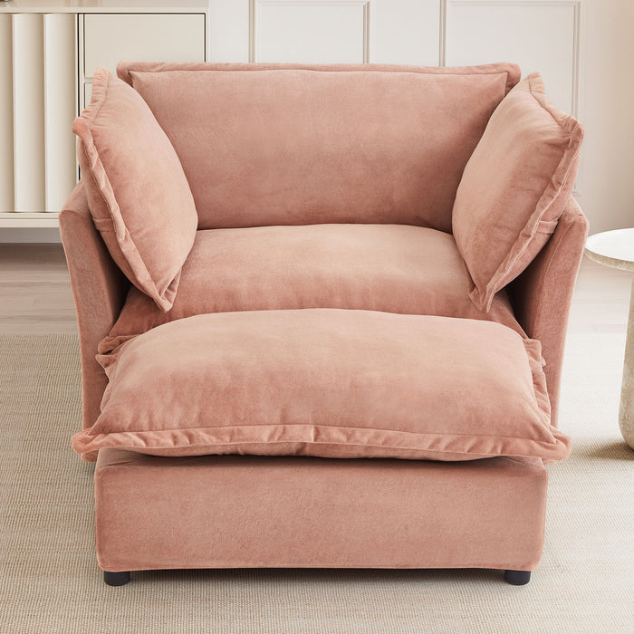 Modern Cozy Upholstered Armchair Sofa With Movable Ottoman