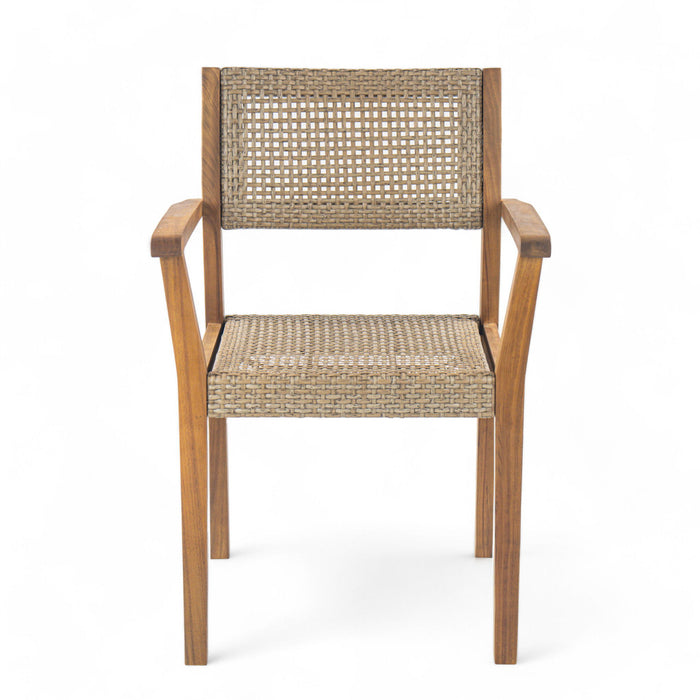 Amaris Outdoor Patio 7Pcs Acacia Wood Dining Set With Faux Wicker Chairs In Teak