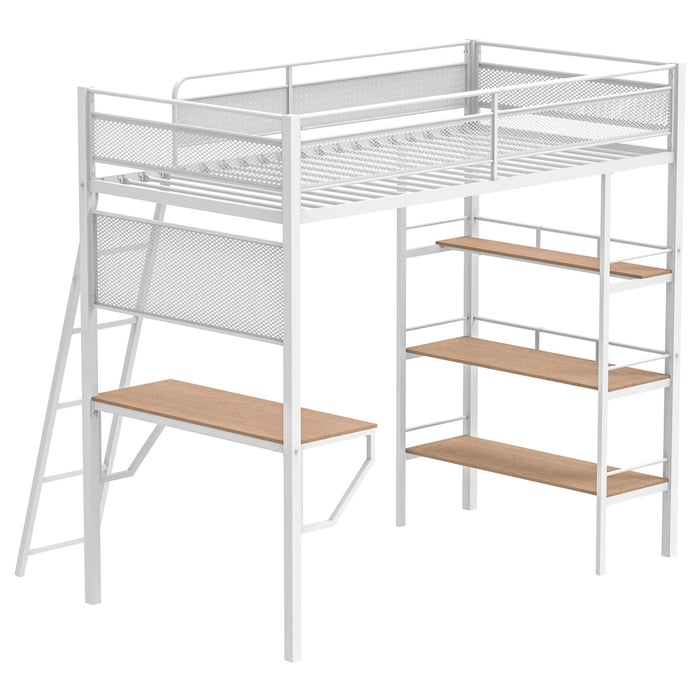 William - 3 Shelf Workstation Loft Bed With Built-In Desk And Storage