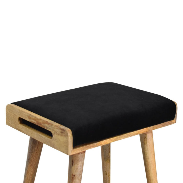 Velvet Tray Style Footstool - Black