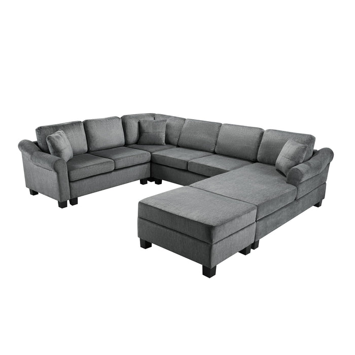 Contemporary U - Shaped Sectional Sofa With Movable Storage Ottoman