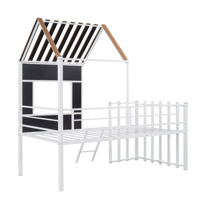Loft Bed With Roof, Window, Guardrail, Ladder