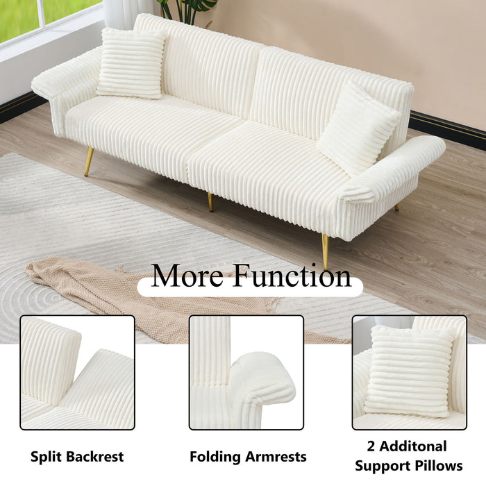 Luxury Corduroy Foldable Double Sofa Bed With Folding Armrests