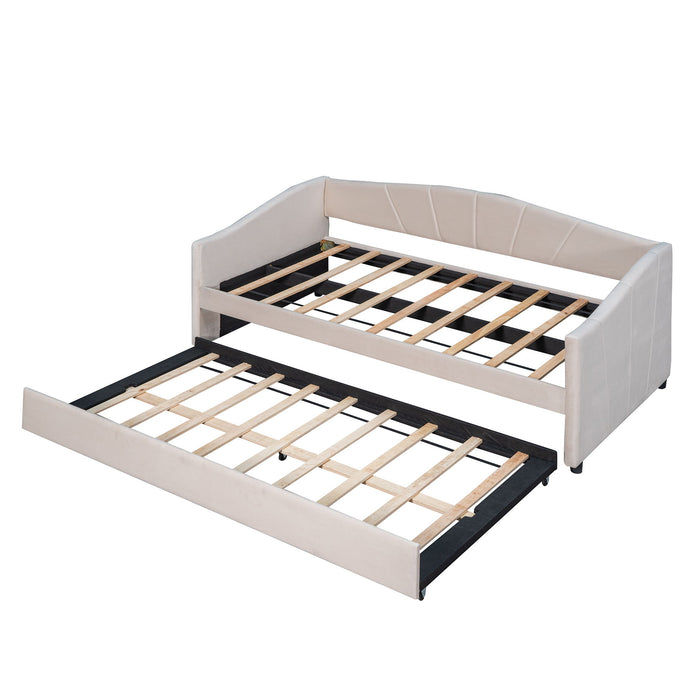 Upholstered Daybed Sofa Bed With Trundle Bed And Wood Slat