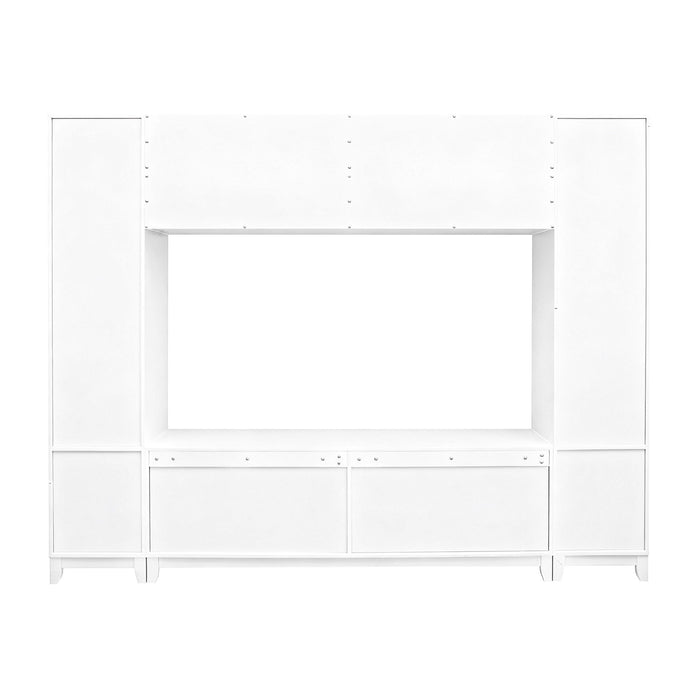 Wall Unit Entertainment Center With Glass Doors For TVs Up To 75" With Drawers For Living Room - White