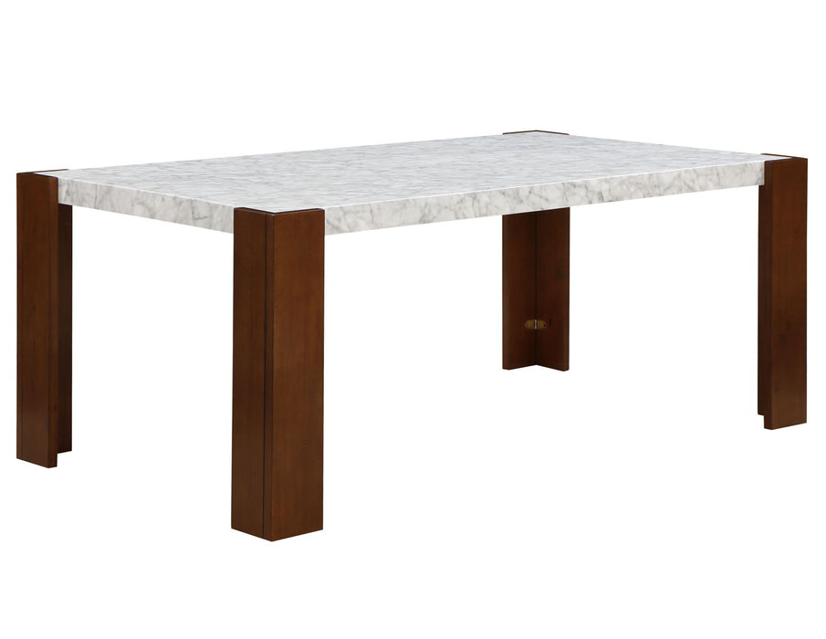 Acme Hettie Dining Table, Engineering Stone & Brown Finish