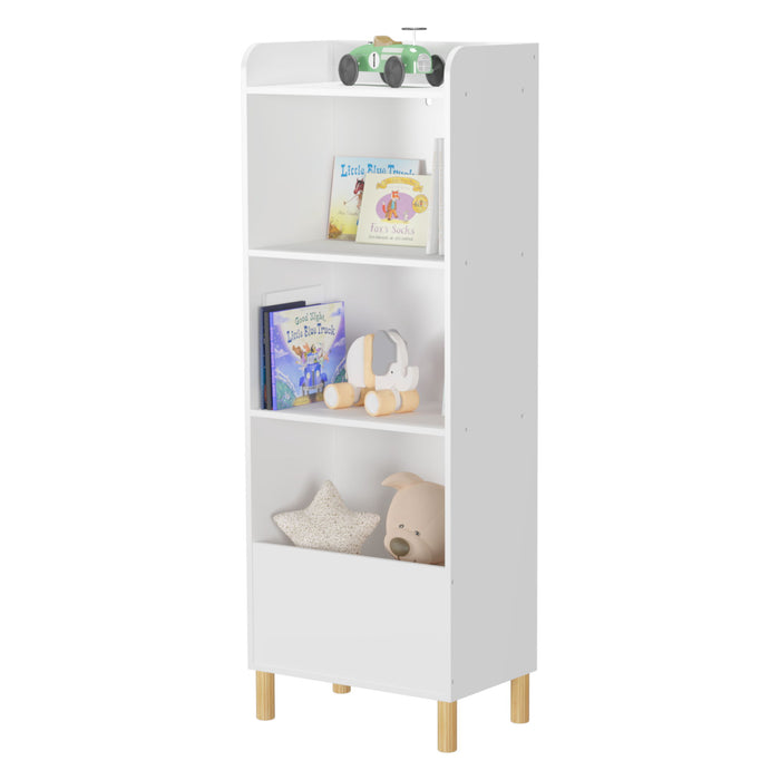 4 Tier Bookcase, Book Display With Safety Restraint, Storage Cabinet For Playroom - White
