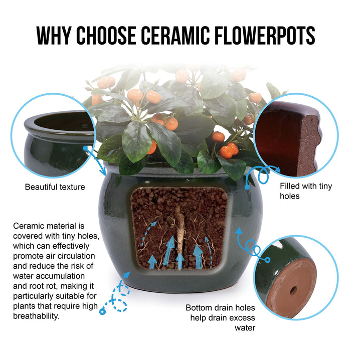 3 Pieces Ceramic Flowerpot, Planter For Patio, Garden Or Windowsills