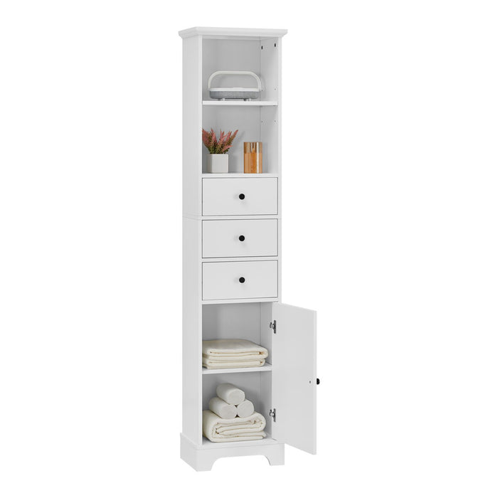 White Tall Bathroom Cabinet, Freestanding Storage Cabinet With 3 Drawers And Adjustable Shelf, MDF Board With Painted Finish
