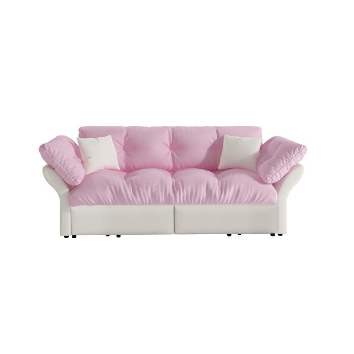 Queen Pull Out, 3 In 1 Convertible Sleeper Tufted Sofa & 2 Soft Pillows