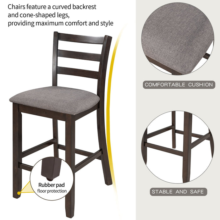 5 Piece Wooden Counter Height Dining Set With Padded Chairs, Storage Shelving