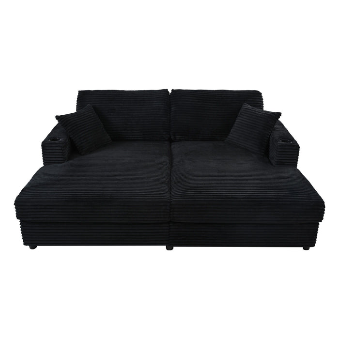 Oversized Loveseat Chaise With 2 USB Ports, 2 Cup Holders And 2 Throw Pillows
