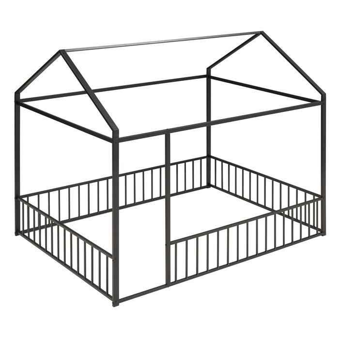 Metal Bed House Bed Frame With Fence