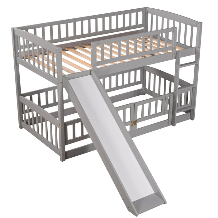 Low Bunk Bed With Slide, Fence And Ladder