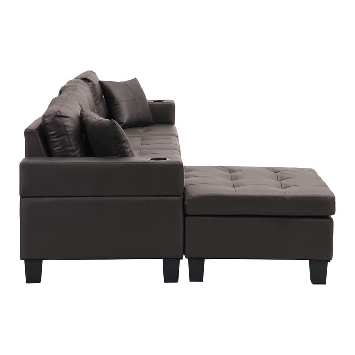 Modern Sectional Sofa Set With Chaise Lounge And Cup Holder