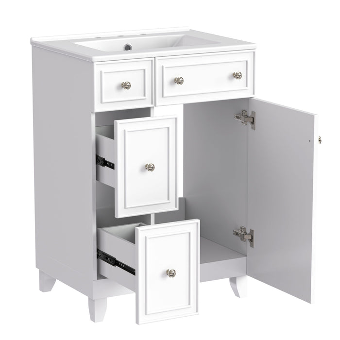 Transitional Style Bathroom Vanity Cabinet With Ceramic Sink