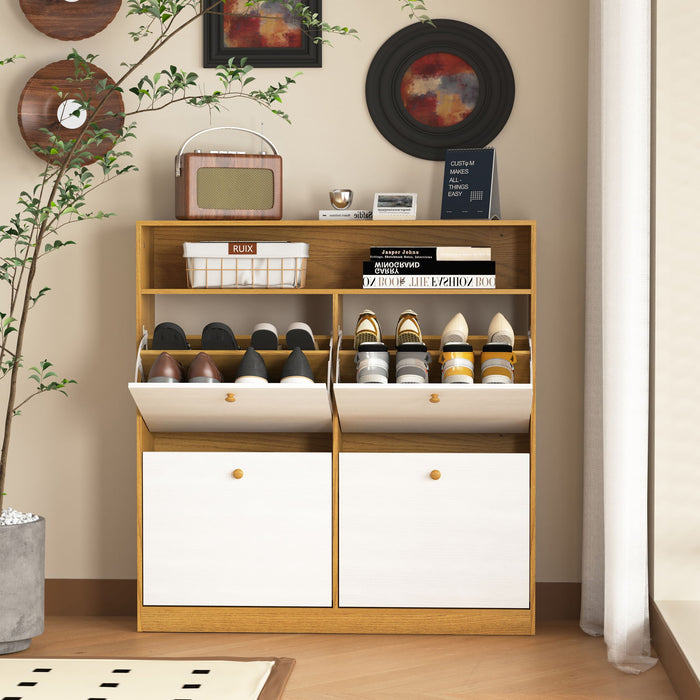Modern Freestanding Shoe Storage Cabinet With 4 Flip Drawers