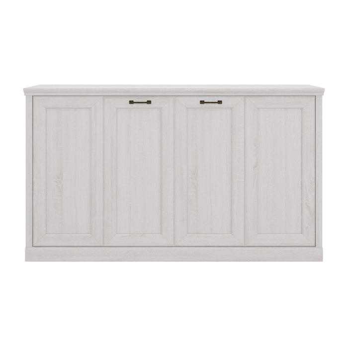 Twin Size Horizontal Murphy Bed With Dual Piston System, Space Saving Wall Bed Folds Into Cabinet - Rustic White