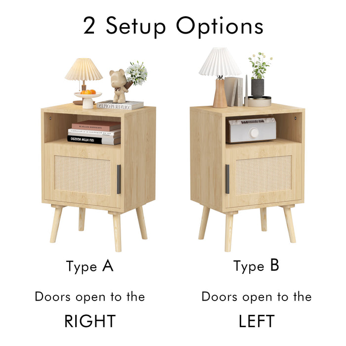 Nightstand, Side Table With Door And Open Shelf For Bedroom - Oak