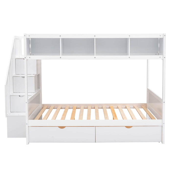 Bunk Bed With Shelfs, Storage Staircase And 2 Drawers