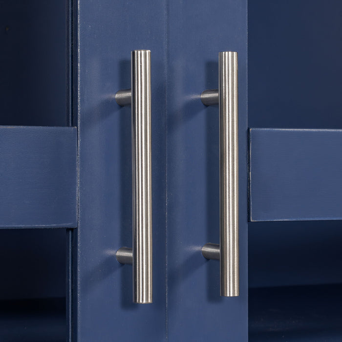 Kitchen Pantry, Freestanding Kitchen Storage Cabinet Display Cabinet With Glass Doors And 4 Built In Drawers For Living Room, Home Office - Blue