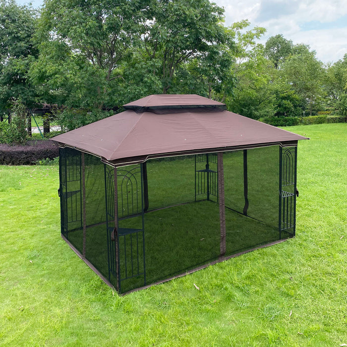 13 0 Outdoor Patio Gazebo Canopy Tent With Ventilated Double Roof And Mosquito Net (Detachable Mesh Screen On All Sides) Suitable For Lawn Garden Backyard And Deck Top - Brown