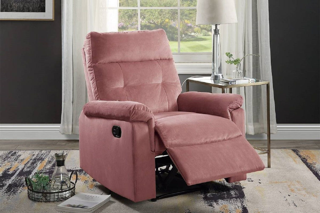 Luxurious Velvet Blush Pink Color Motion Recliner Chair Couch Manual Motion Plush Armrest Tufted Back Living Room Furniture Chair