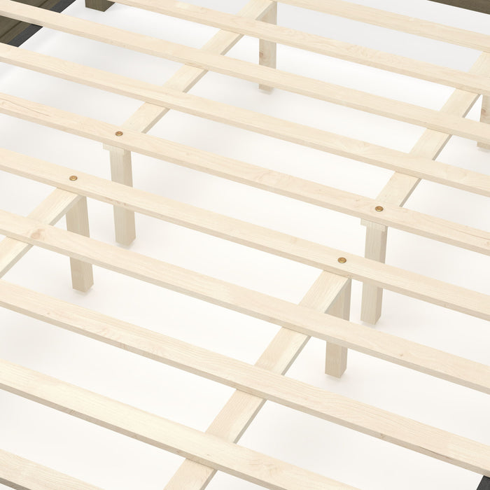 Farmhouse Platform Bed Frame & Tall Upholstered Headboard