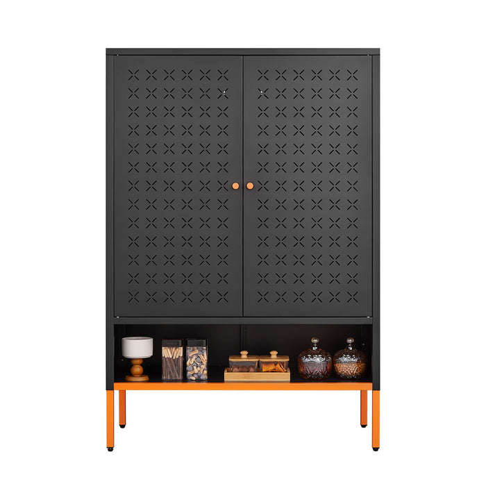 Grid Double Door Shoe Cabinet With Adjustable Compartments And Moisture-Proof Design In White Metal