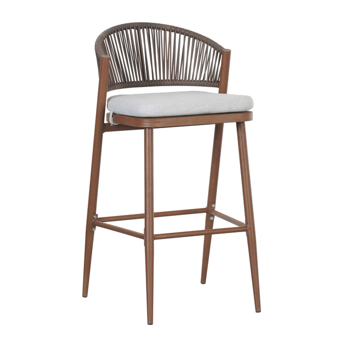 Outdoor Bar Height Metal Frame Counter Stools With Scallop Shaped Backrest & Water Resistant Cushions