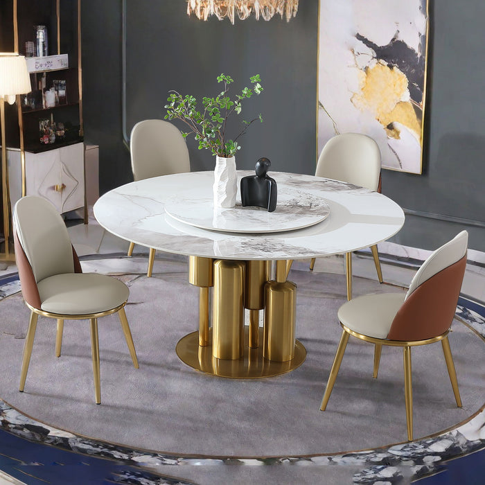 Round Stone Burning Table, Modern Marble Dining Table With Chairs