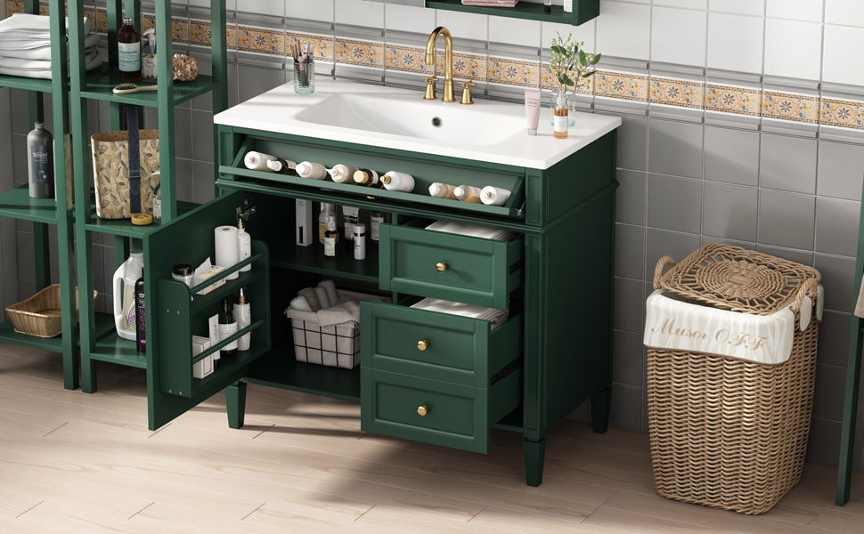 Bathroom Vanity & Top Sink, Modern Bathroom Storage Cabinet With 2 Drawers And A Tip-Out Drawer