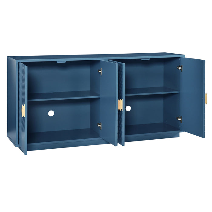 Trexm Modern Functional Large Storage Space Sideboard With Wooden Triangular Handles And Adjustable Shelves For Living Room And Dining Room (Navy Blue)