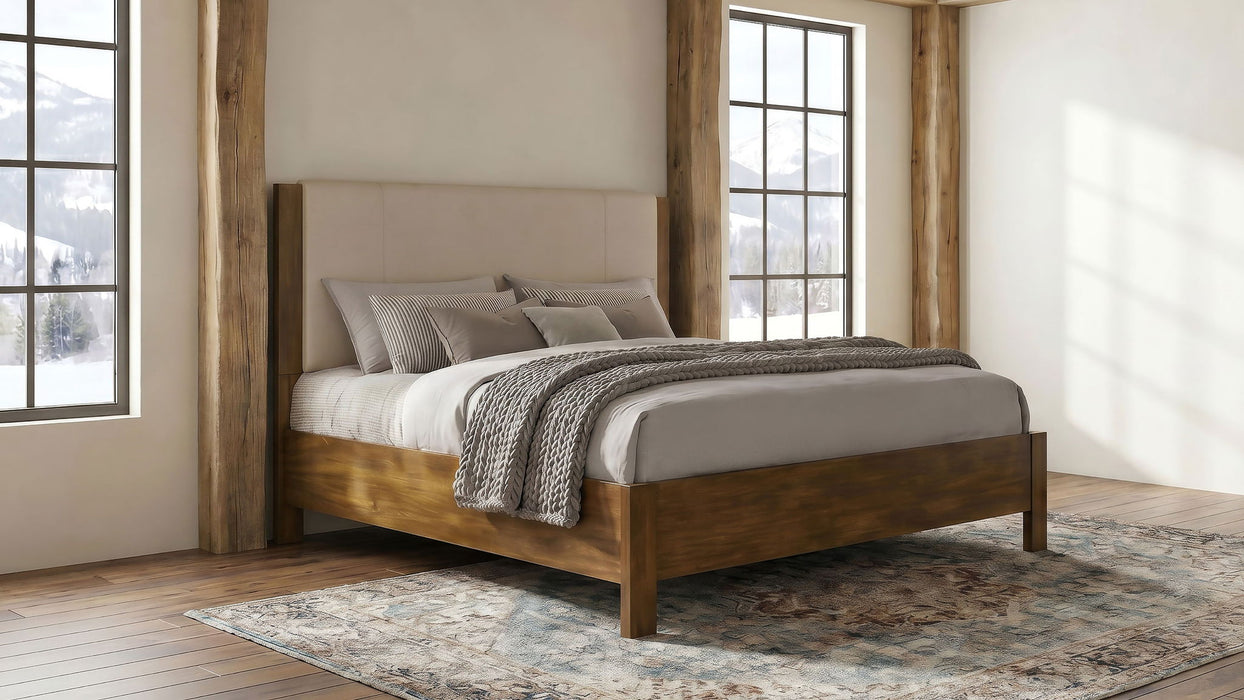Adderley California King Wood Panel Bed Cream and Warm Brown