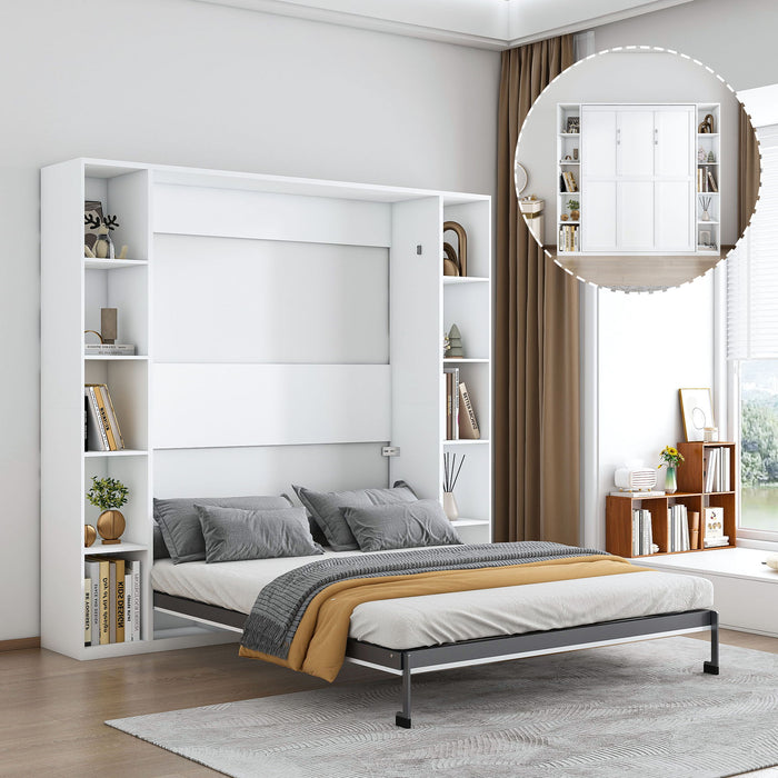Queen Murphy Bed With Storage Cabinet - White