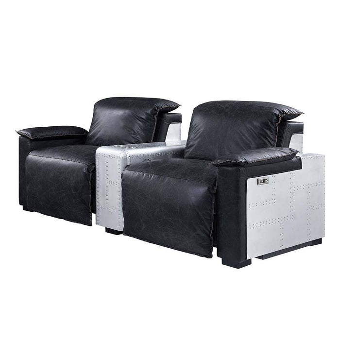Misezon - Power Motion Recliner - Black Top Grain Leather & Aluminum