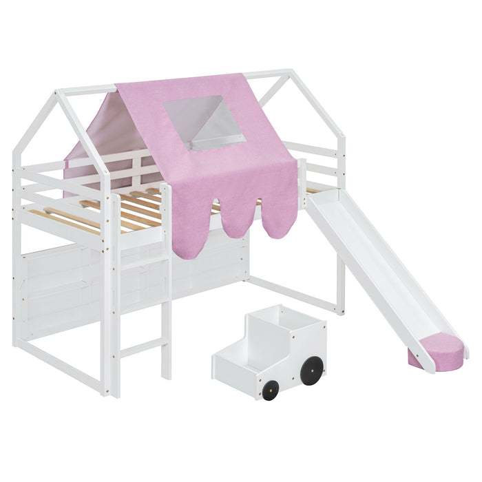 Loft Bed With House Shaped Frame And Tent
