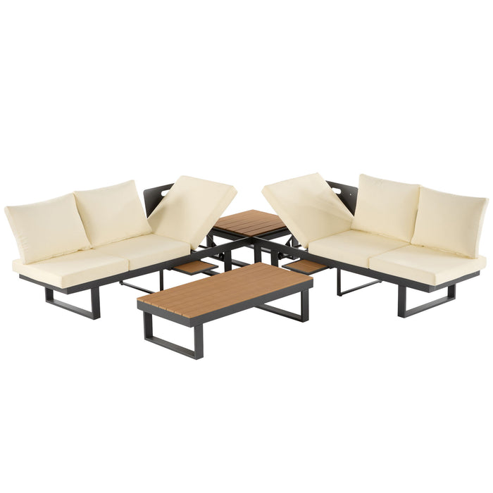Outdoor Sectional Sofa Set With Adjustable Reclining Seats
