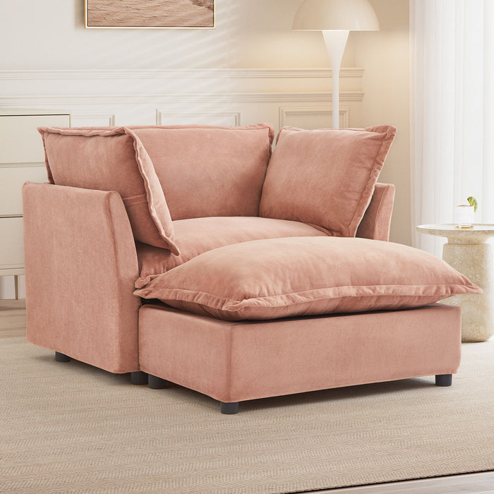 Modern Cozy Upholstered Armchair Sofa With Movable Ottoman
