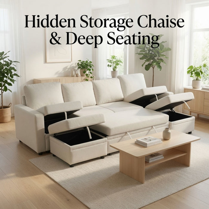 Extra Wide U - Shape Convertible Sleeper Sofa Bed With Dual Storage Ottoman