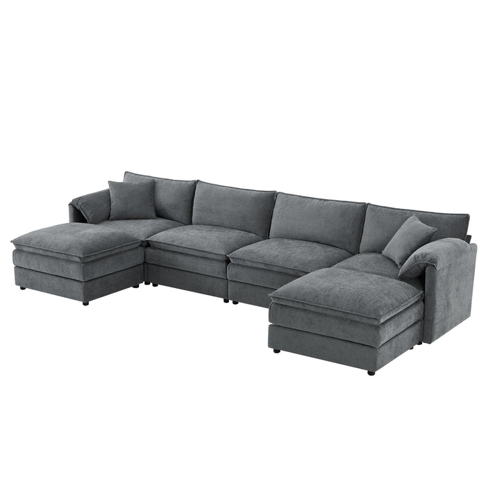 Modular Sectional With Deep And Wide Seat, Cloud Couch Set With Double Cushions Sofa With Movable Ottoman