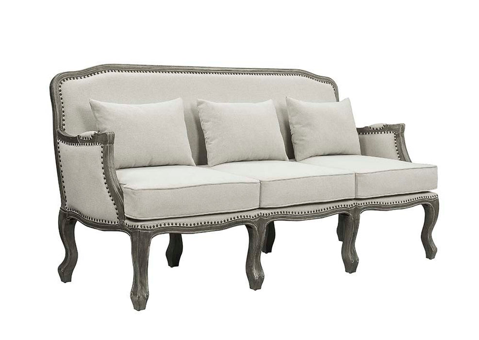 Tania - Sofa With 3 Pillows - Cream Linen & Gray