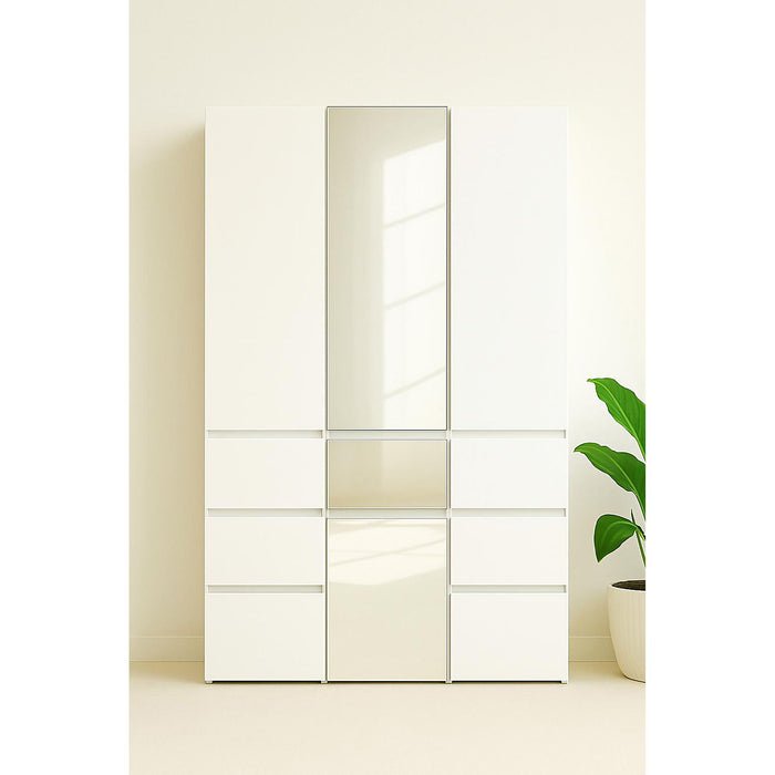 Elise - Slim Modular Wood Closet Cabinet With Mirror In Durable Melamine Construction - White
